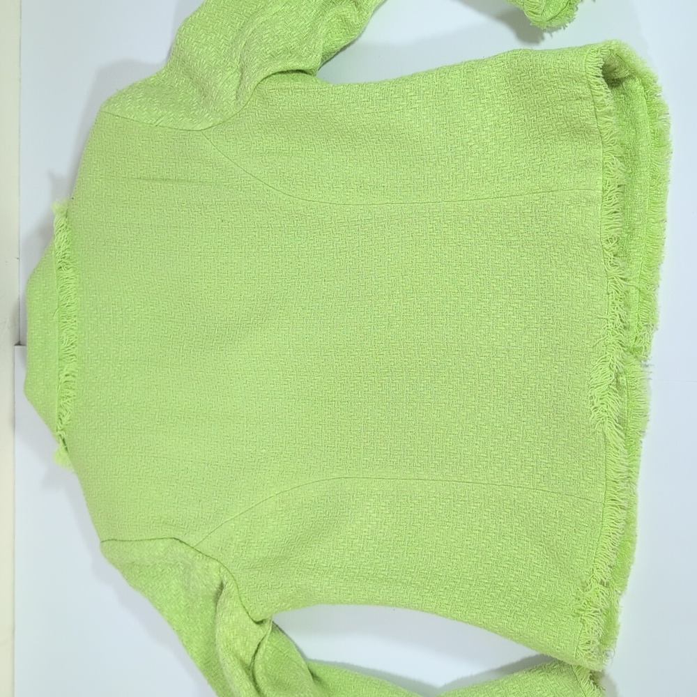SilkLand Vibrant Green Frayed Vintage Blazer Size 10P - Picture 5 of 7